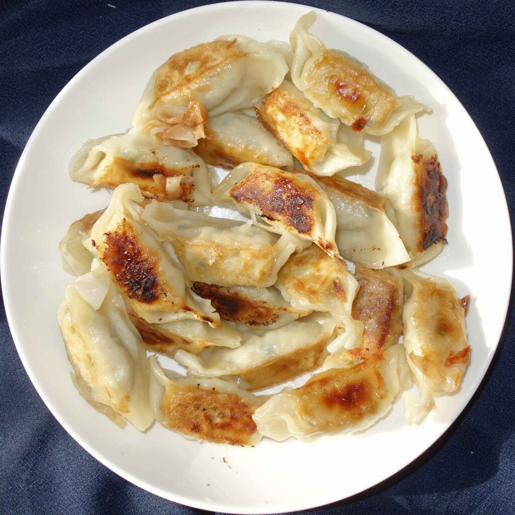 お皿に盛られた焼き餃子