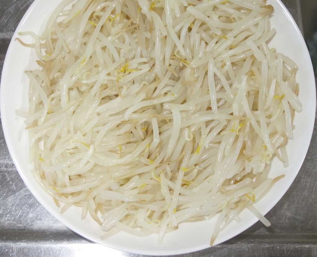 白い皿に盛られたもやし