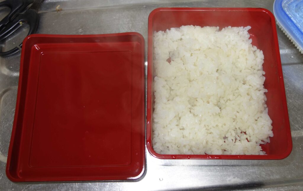 赤い弁当箱とごはん