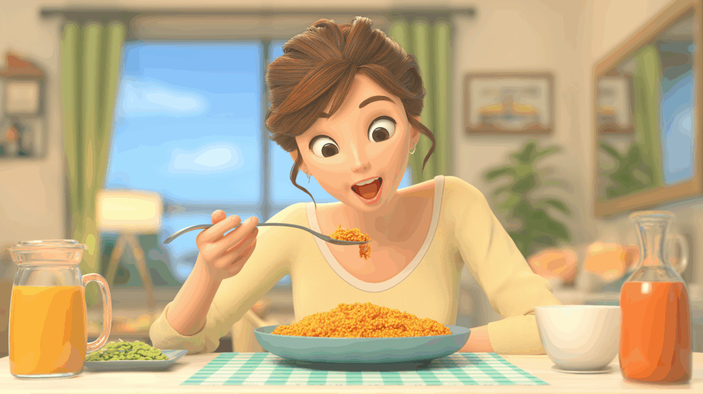 ドライカレーを楽しむアニメキャラクター