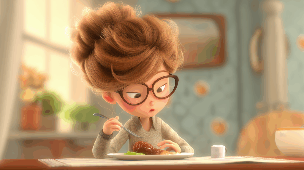 ご飯を食べる眼鏡をかけた女性