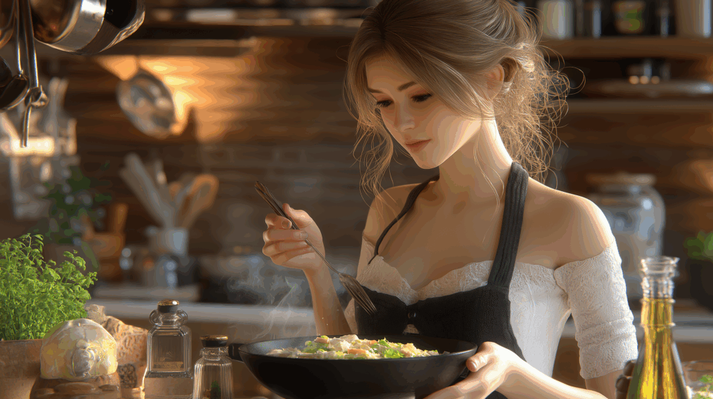 料理をする女性