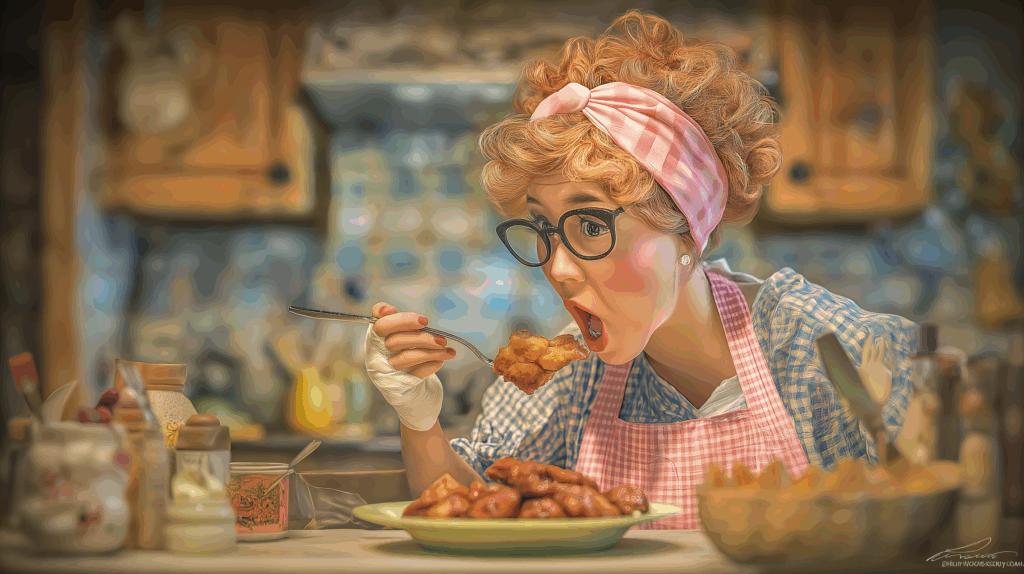 回鍋肉を食べる女性