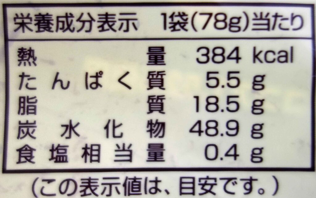 栄養成分表示1袋あたり